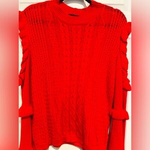 Express Red Cold Shoulder Sweater Size M Ruffle Sleeve Knit Top